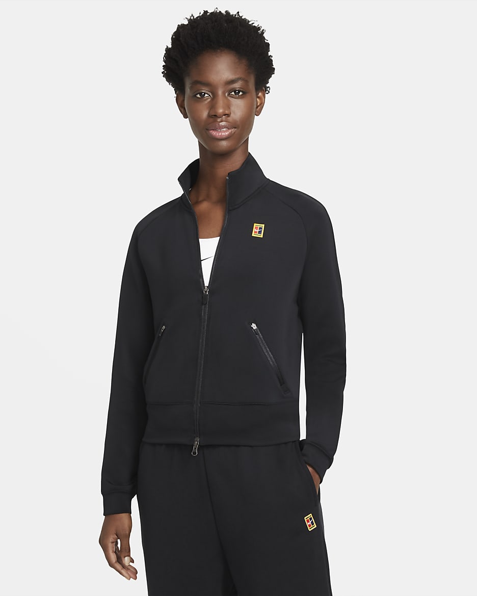 NikeCourt Tennisjacke mit durchgehendem Reißverschluss für Damen - Schwarz/Schwarz