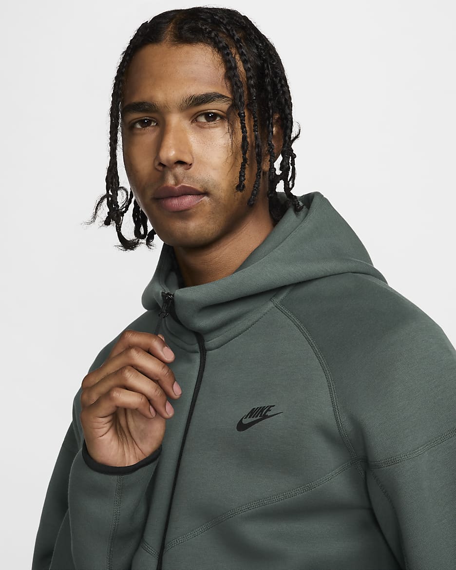 Nike Sportswear Tech Fleece Windrunner Hoodie met rits voor heren - Vintage Green/Zwart