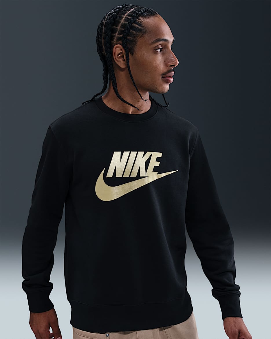 Nike Sportswear Club Men's Graphic Fleece Crew-Neck Sweatshirt - Black/Metallic Gold