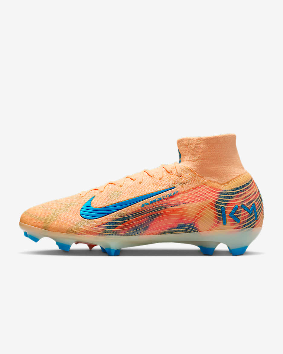 Nike Mercurial Superfly 10 Elite "Kylian Mbappé" FG High-Top Soccer Cleats - Melon Tint/Igloo/Neo Turquoise