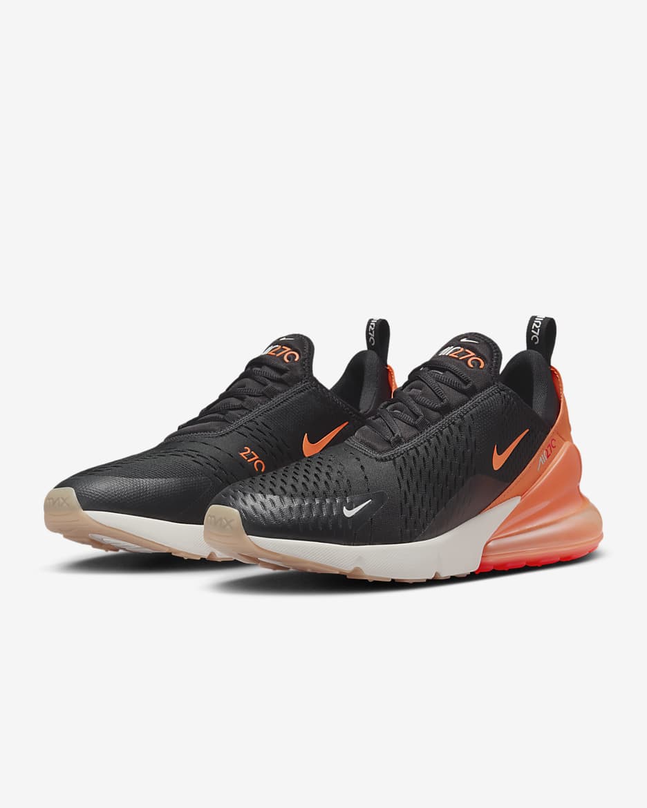 Tenis para hombre Nike Air Max 270 - Negro/Carmesí brillante/Fantasma/Naranja total