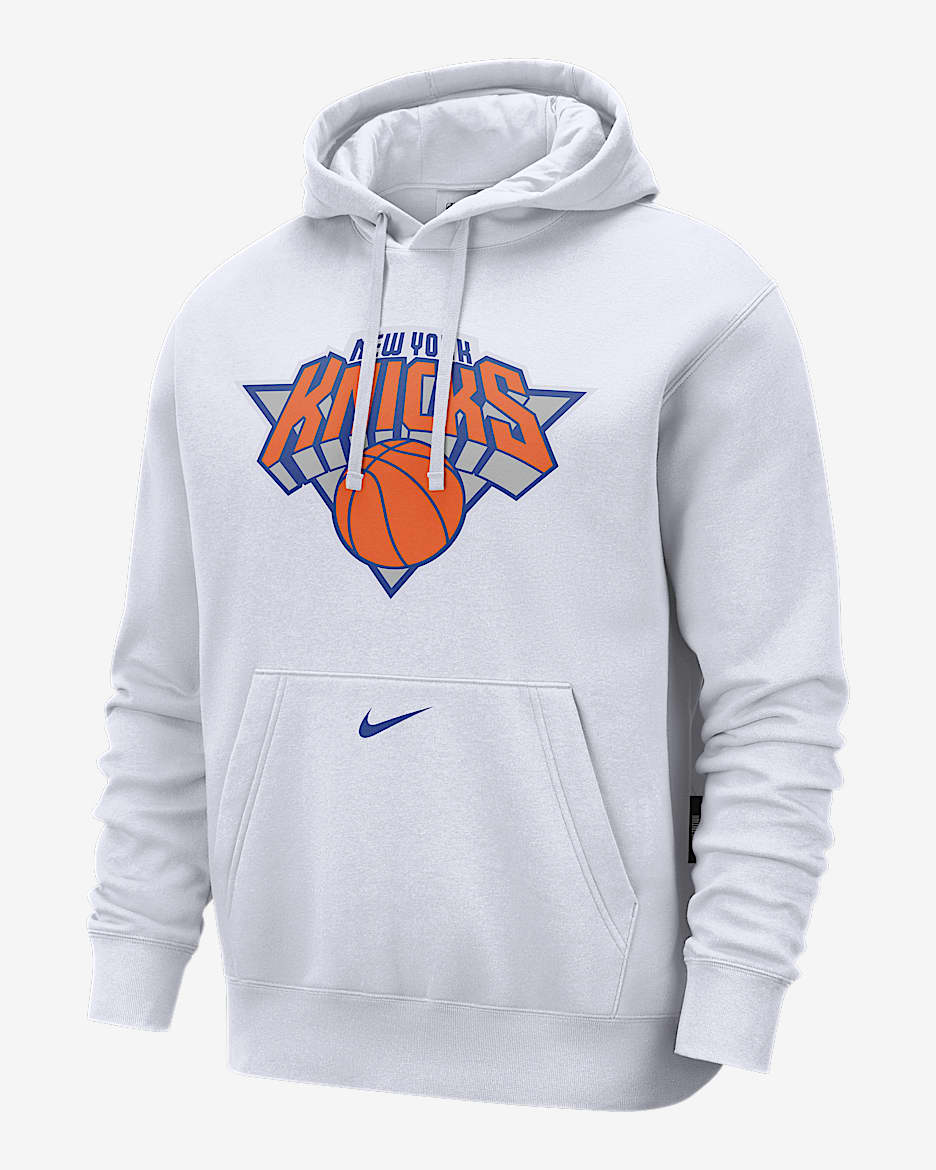 Sudadera con gorro sin cierre Nike de la NBA de tejido Fleece para hombre New York Knicks Club City Edition - Blanco/Azul enérgico