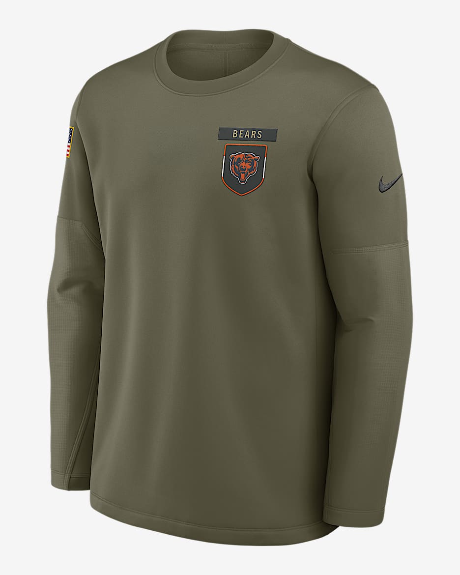 Sudadera de cuello redondo sin cierre Nike de la NFL para hombre Chicago Bears Salute to Service Sideline Triumphant Win Coach - Oliva medio