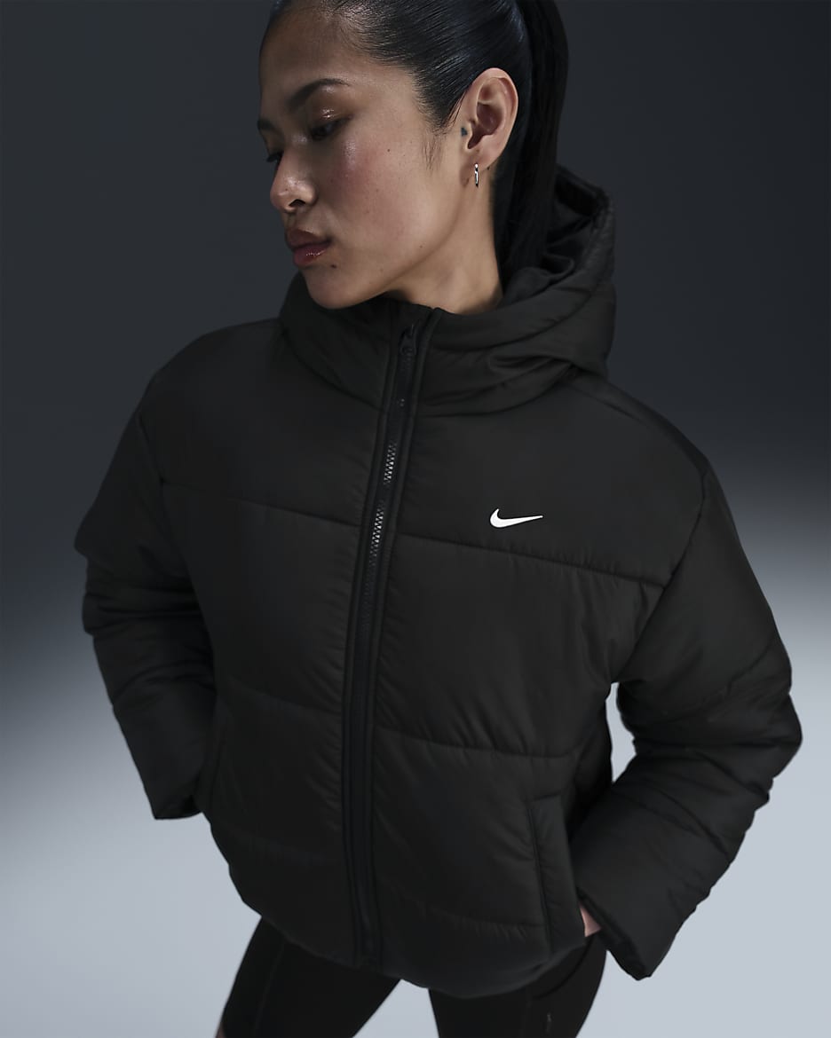 Nike Sportswear Classic Puffer Women's Therma-FIT Loose Hooded Jacket - Black/White