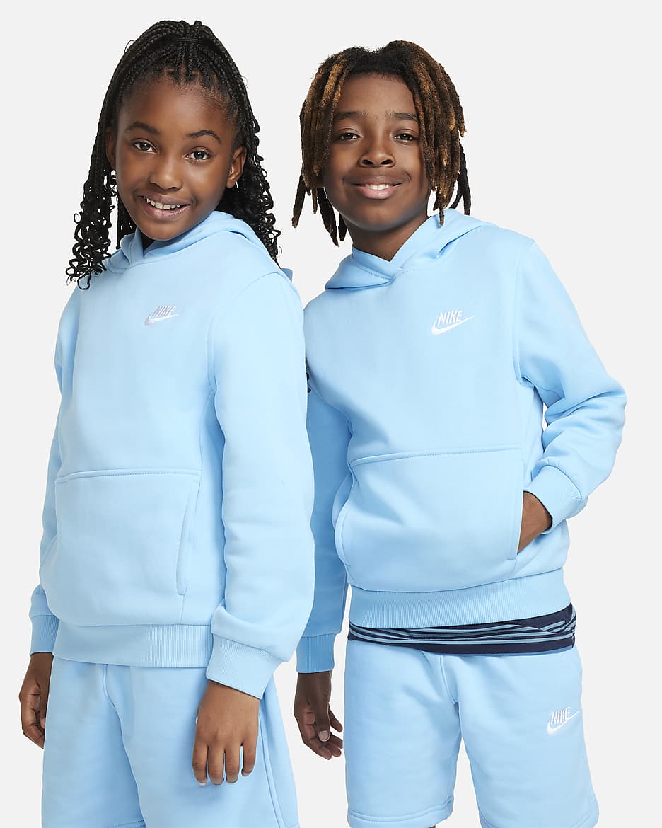 Nike Sportswear Club Fleece Big Kids' Pullover Hoodie - Aquarius Blue/White