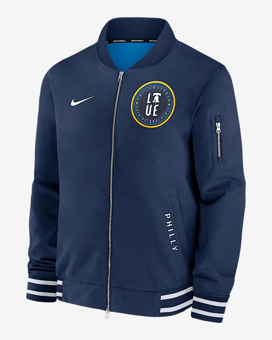 Philadelphia Phillies Authentic Collection City Connect Men's Nike MLB Full-Zip Bomber Jacket - Navy