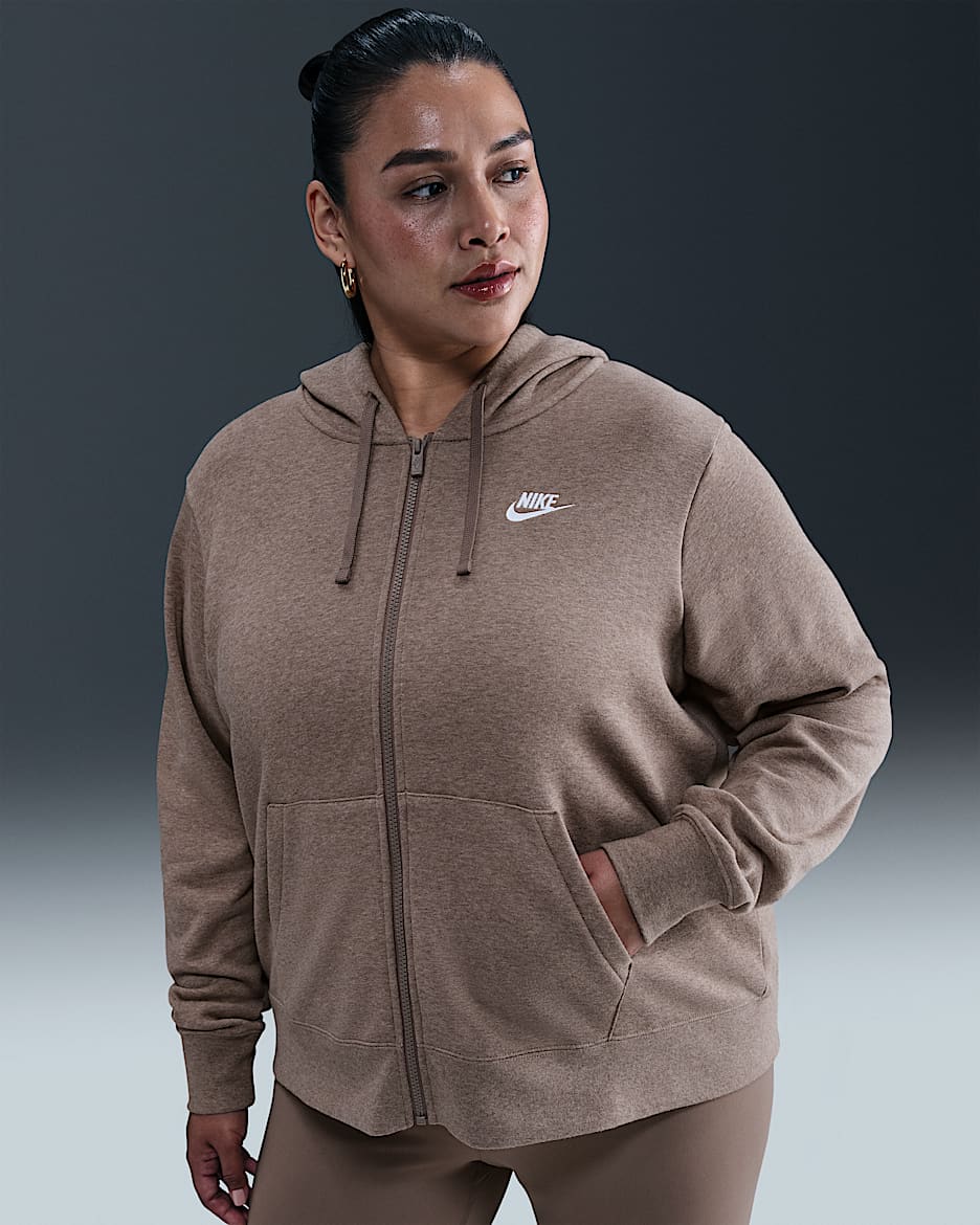 Nike Sportswear Club Fleece Women's Full-Zip Hoodie (Plus Size) - Mink Brown/Heather/White