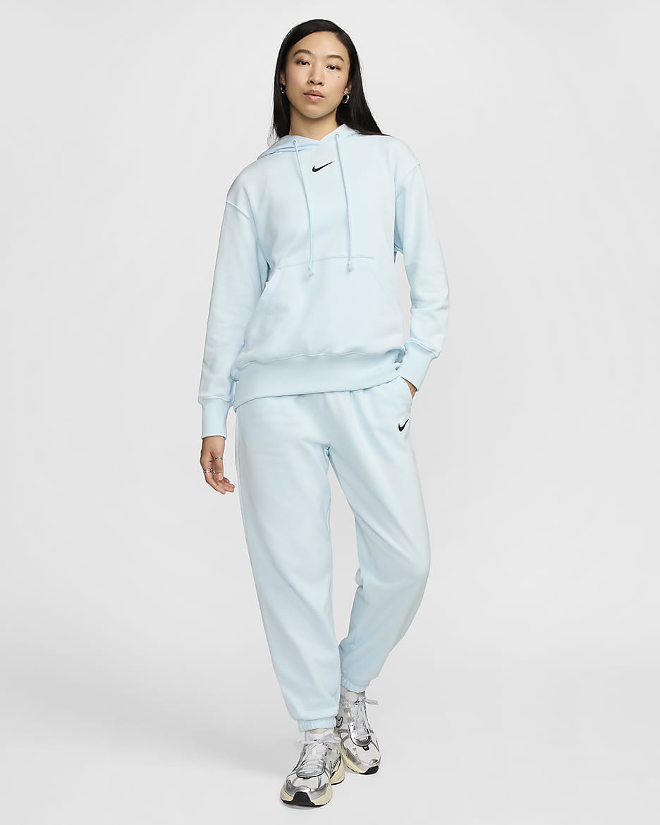 Nike Sportswear Phoenix Fleece Women's High-Waisted Oversized French Terry Tracksuit Bottoms - Glacier Blue/Black