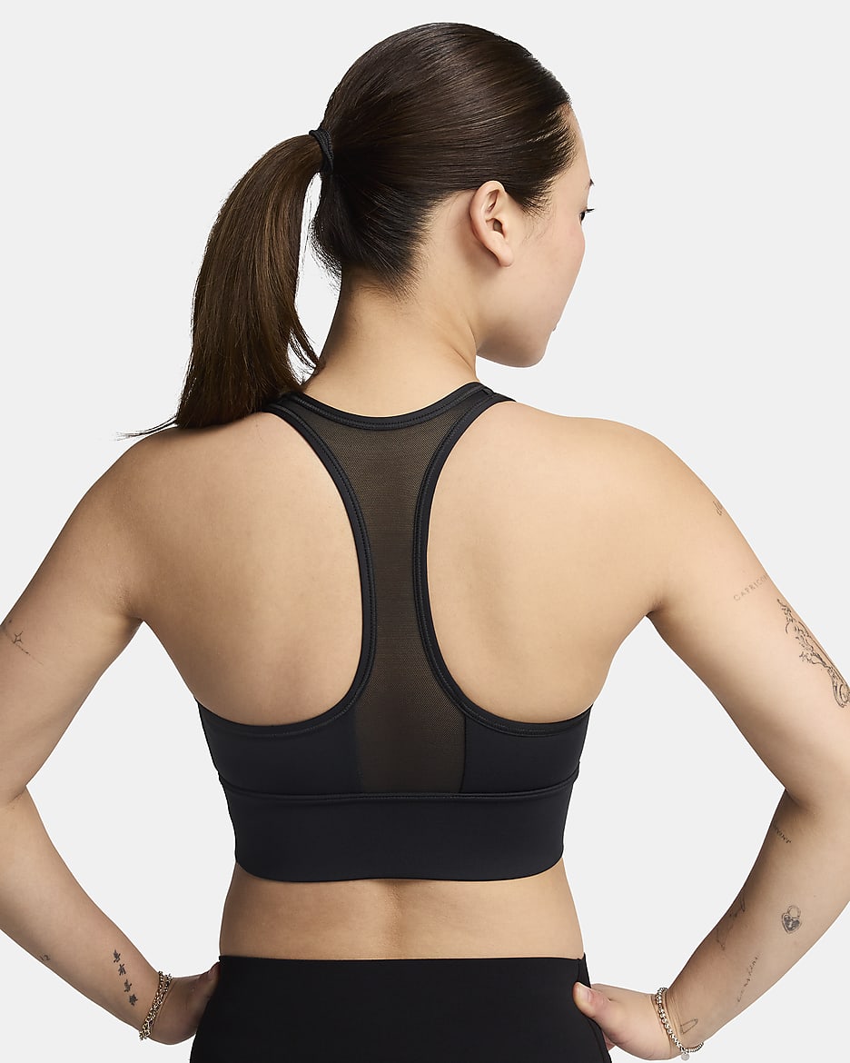 Nike Swoosh Medium-Support Women's Padded Longline Sports Bra - Black/Black/White