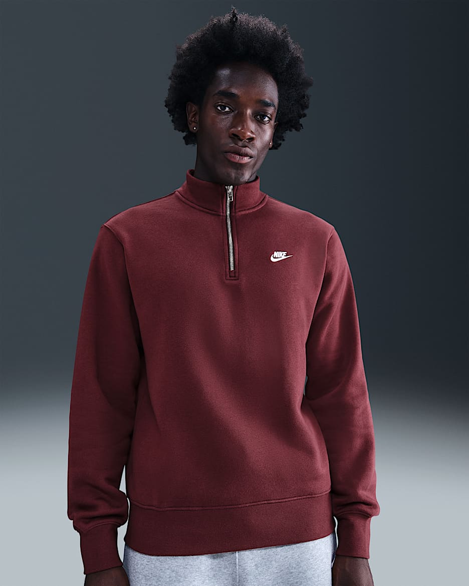 Nike Sportswear Club Men's 1/2-Zip Fleece Top - Dark Team Red/Dark Team Red/White