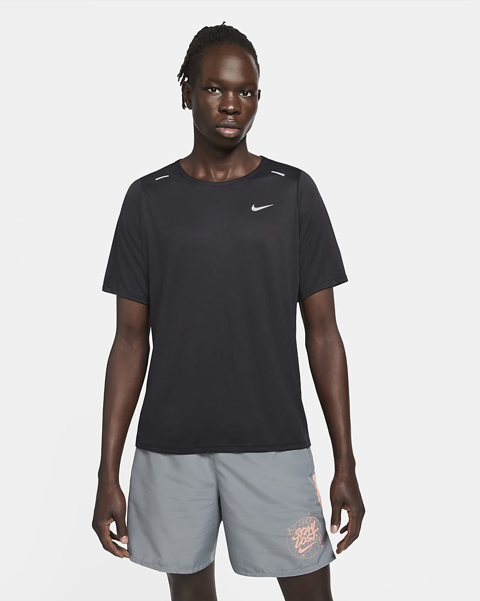 Haut à manches courtes Nike Rise 365 Wild Run pour Homme - Noir/Blanc