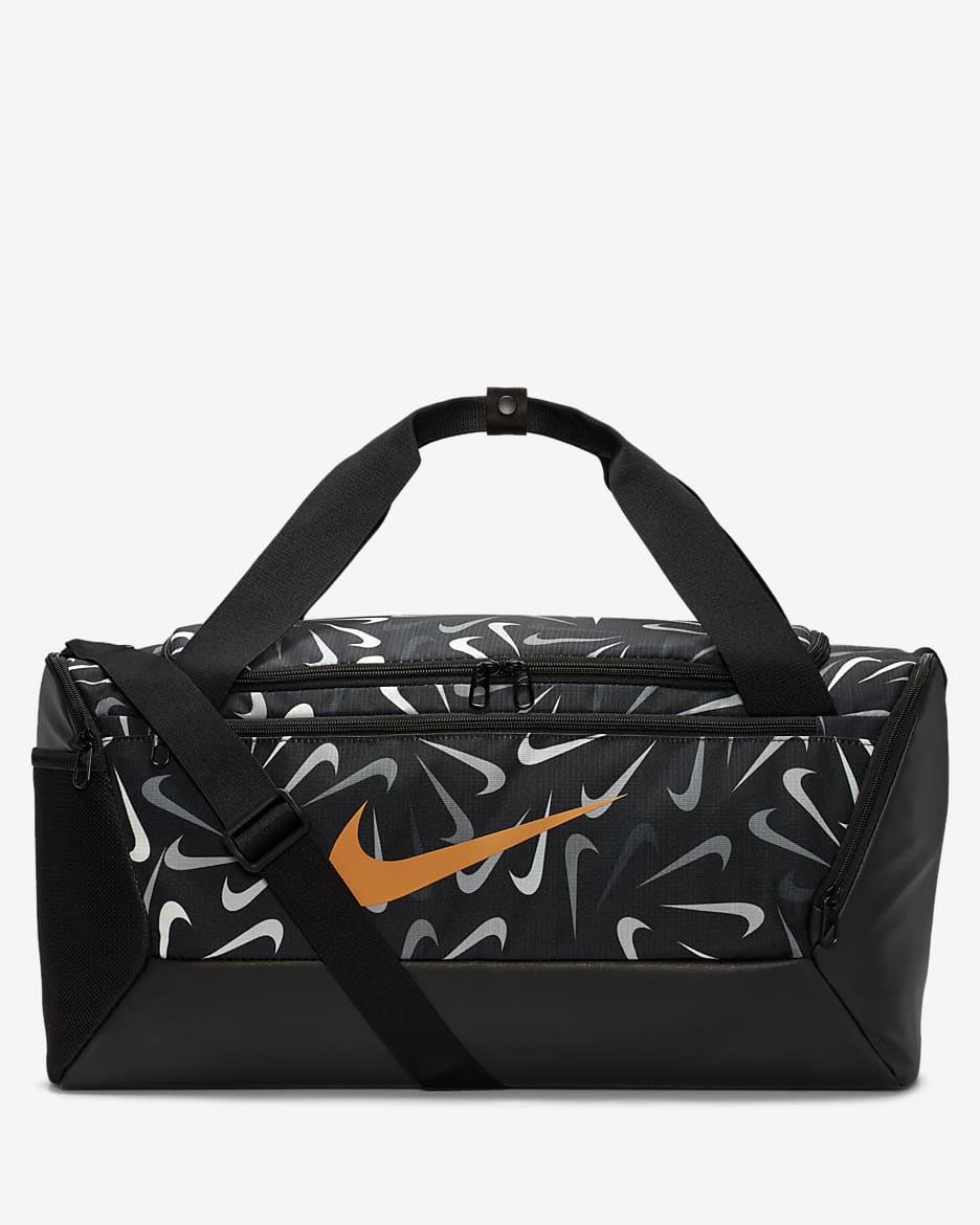 Nike Brasilia 9.5 Printed Training Duffel Bag (Small, 41L) - Black/Black/Kumquat