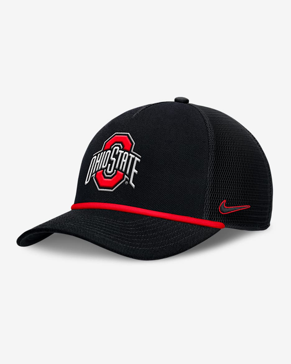 Ohio State Primetime Rise Men's Nike College Trucker Adjustable Hat - Black