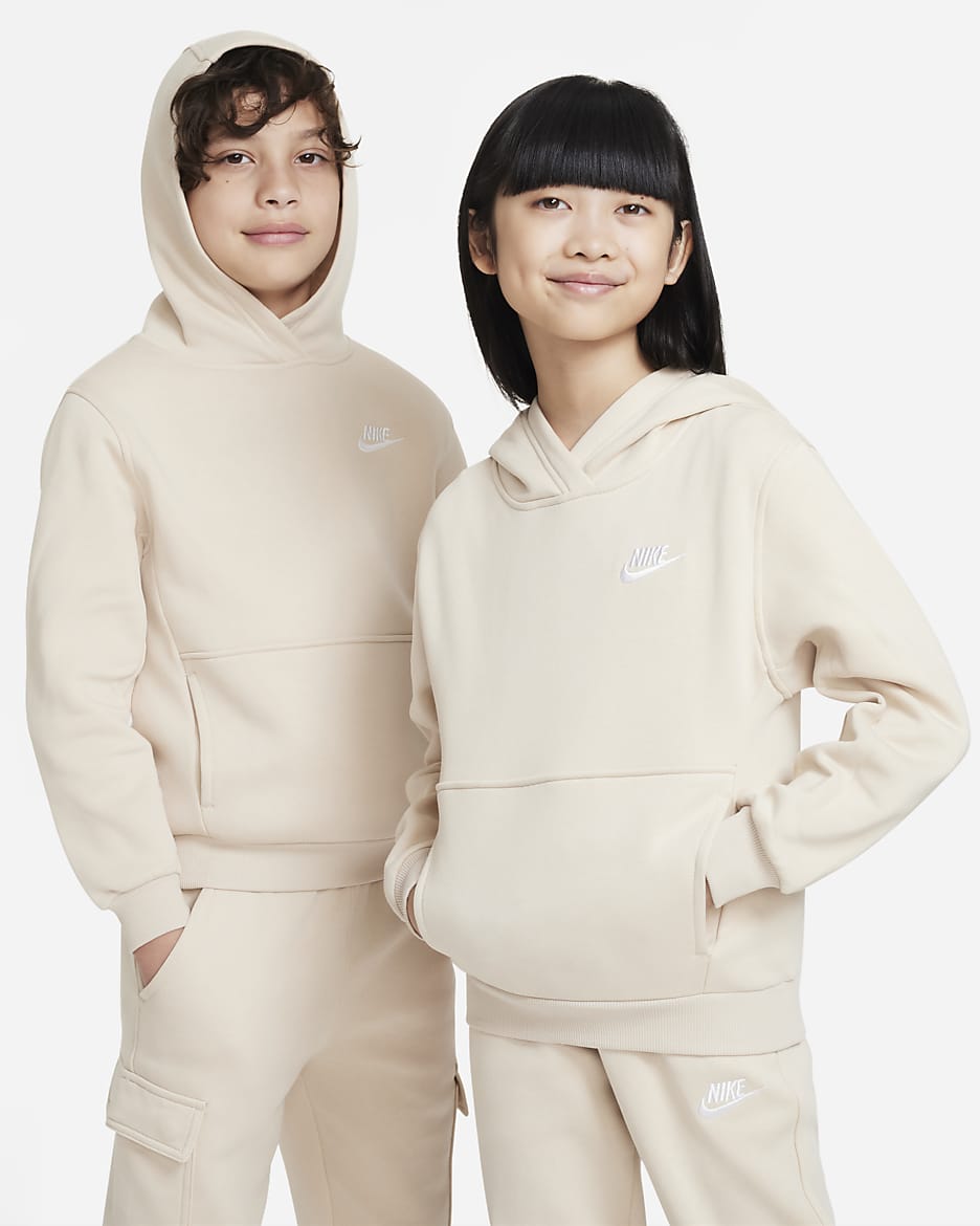 Nike Sportswear Club Fleece Big Kids' Pullover Hoodie - Sanddrift/White