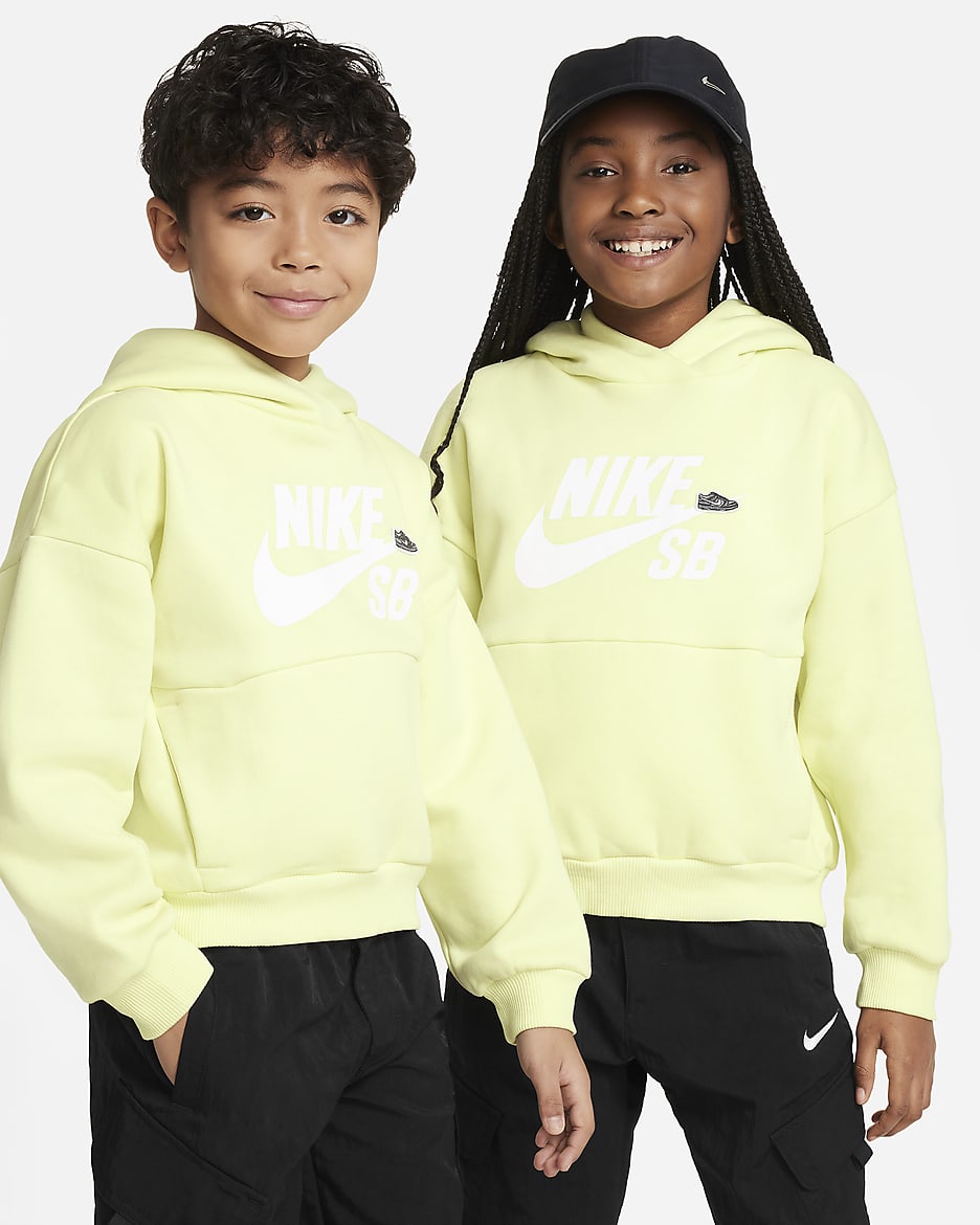 Nike SB Icon Fleece EasyOn Older Kids' Oversized Pullover Hoodie - Luminous Green/White