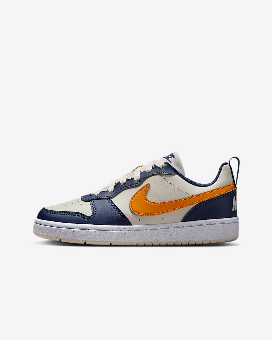 Nike Court Borough Low Recraft Big Kids' Shoes - Light Orewood Brown/Midnight Navy/White/Orange Peel