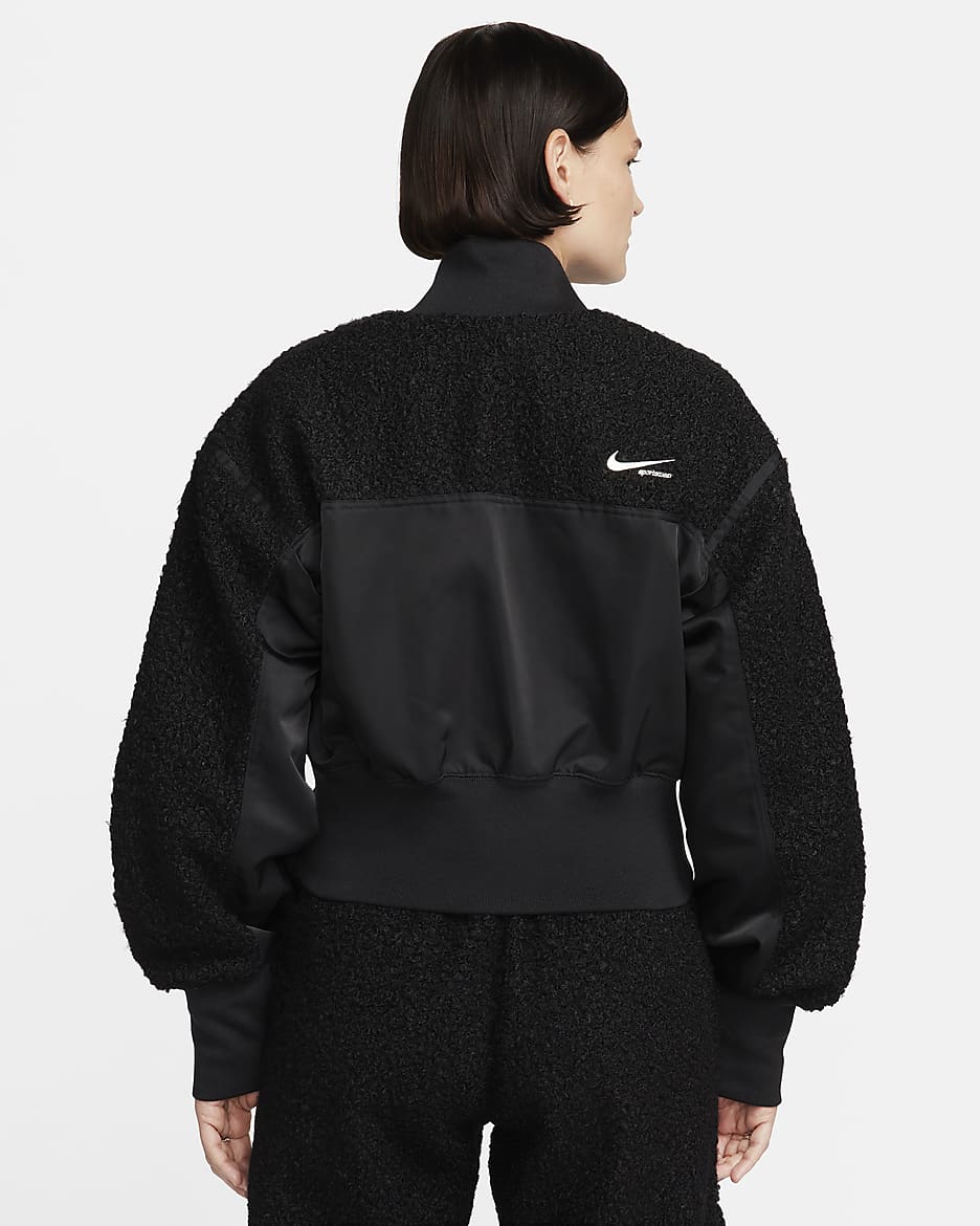 Veste aviateur en tissu Fleece à poils longs Nike Sportswear Collection pour femme - Noir/Summit White