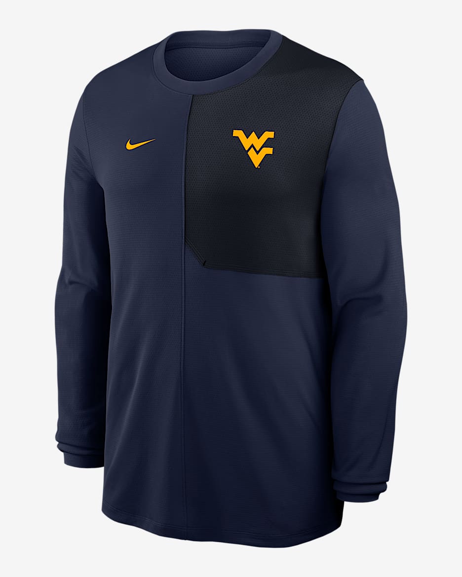 Playera de manga larga universitaria Nike Dri-FIT para hombre West Virginia Sideline Coach - Azul marino