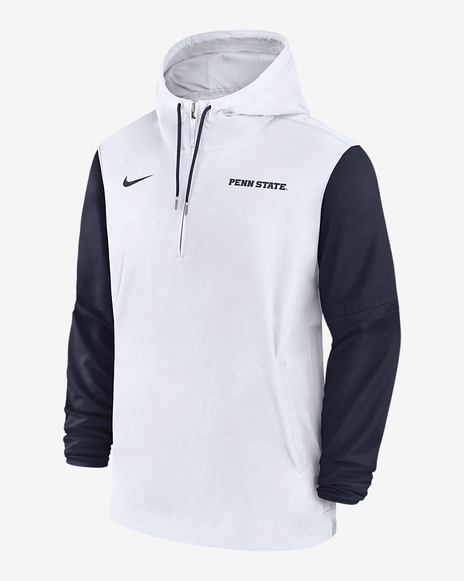 Penn State Nittany Lions Sideline Pre-Game Player Men's Nike College 1/2-Zip Hooded Jacket - White