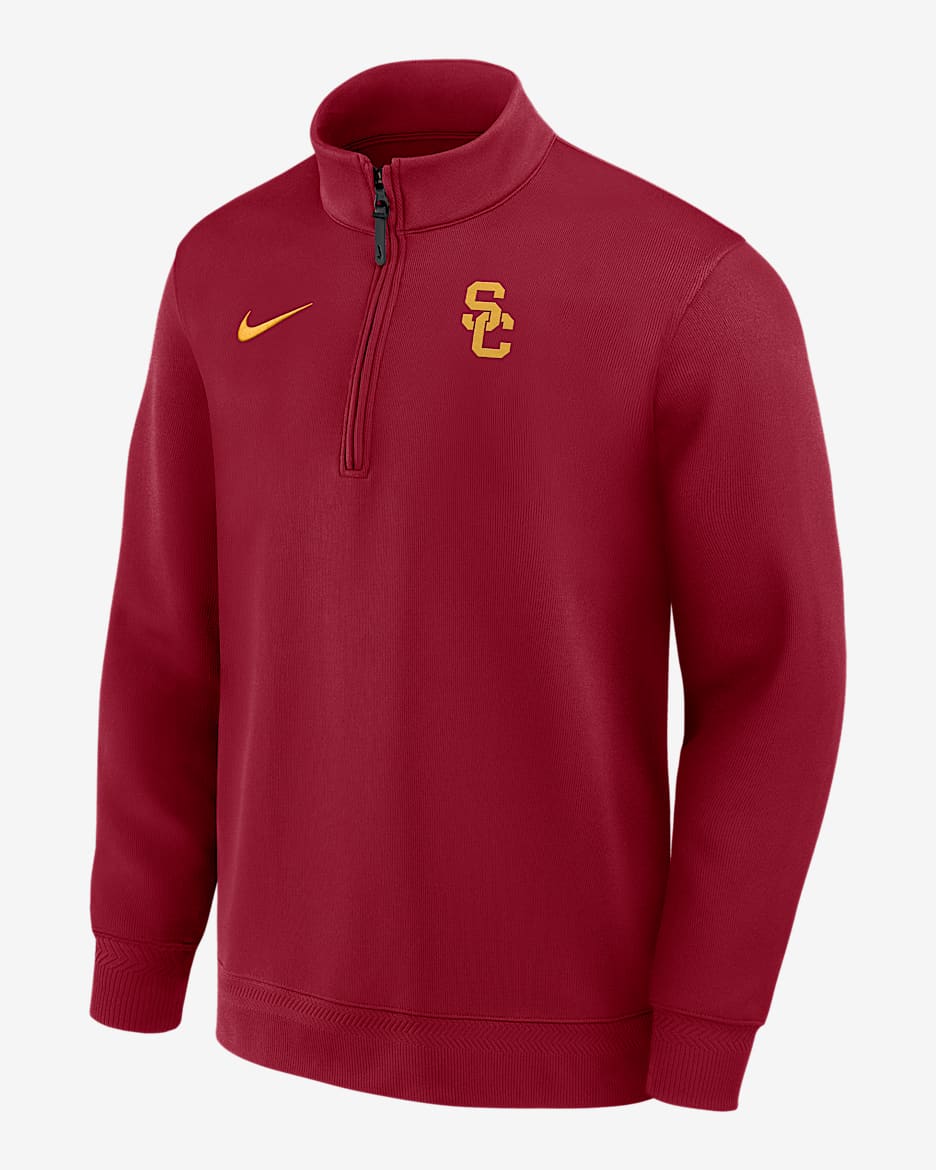 Playera de manga larga universitaria Nike Dri-FIT de medio cierre para hombre USC Coaches - Rojo cardenal