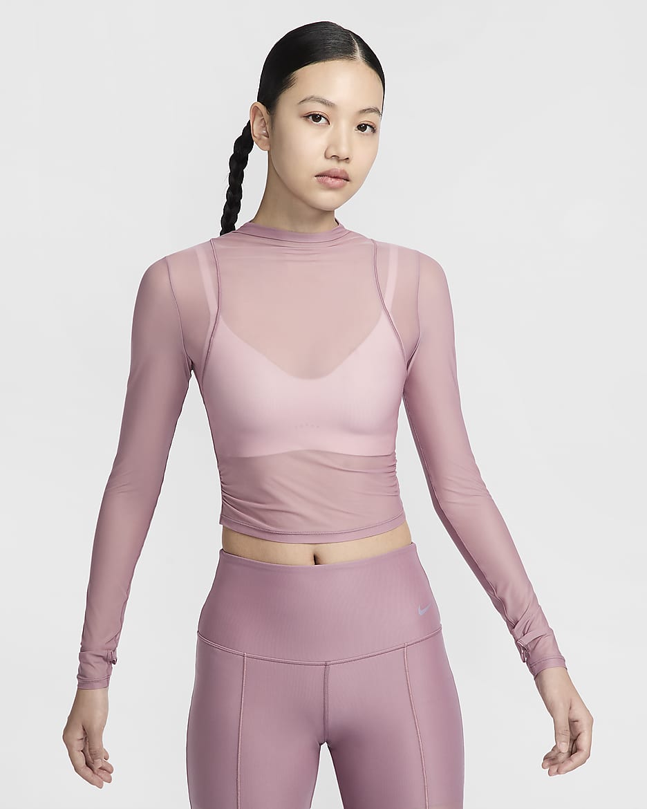 Nike Zenvy Women's Dri-FIT Long-Sleeve Sheer Top - Plum Dust/White