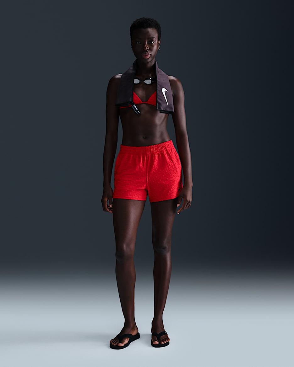 Nike Swim Swoosh Link Women's Terry Cover-Up Shorts - University Red