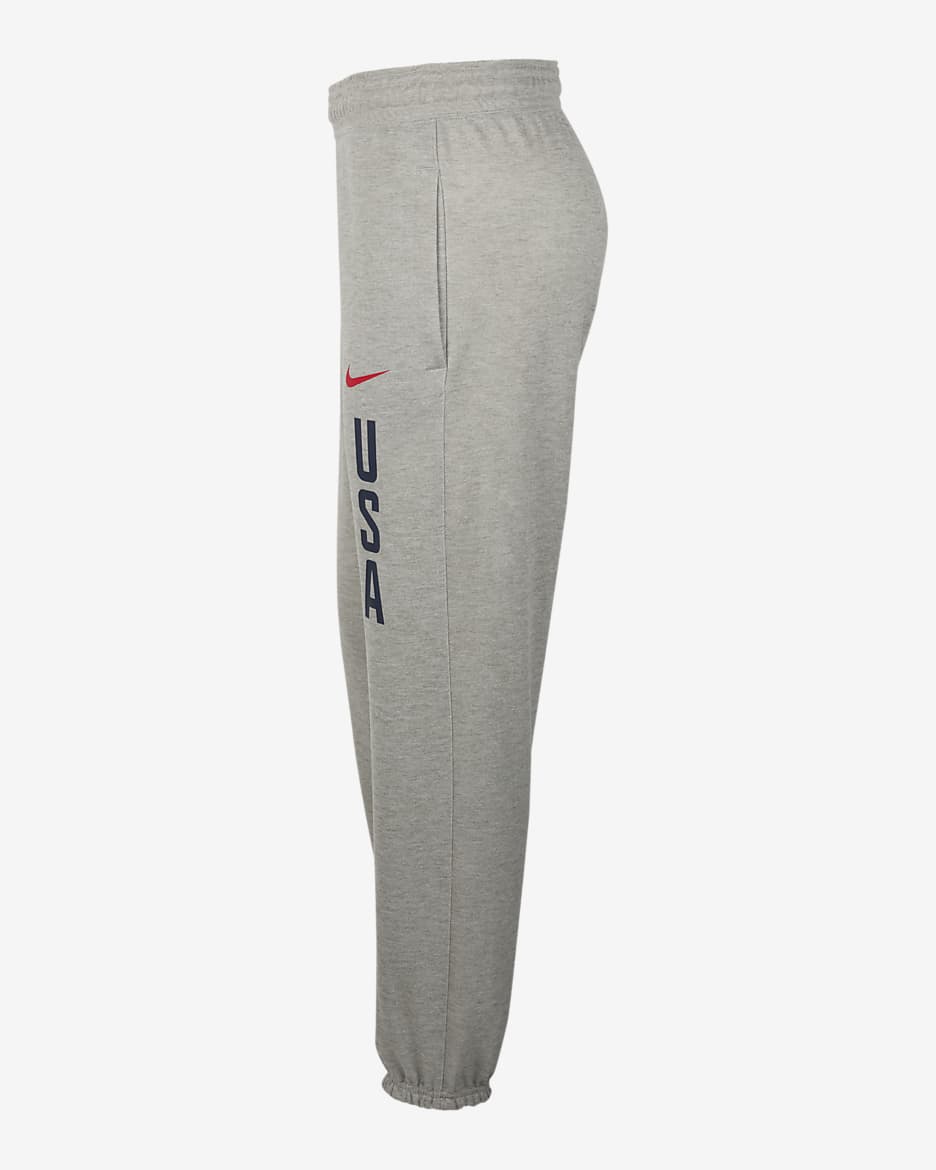 Pants de básquetbol de tejido Fleece Nike para hombre USA Practice - Gris oscuro jaspeado/Rojo deportivo/Rojo deportivo