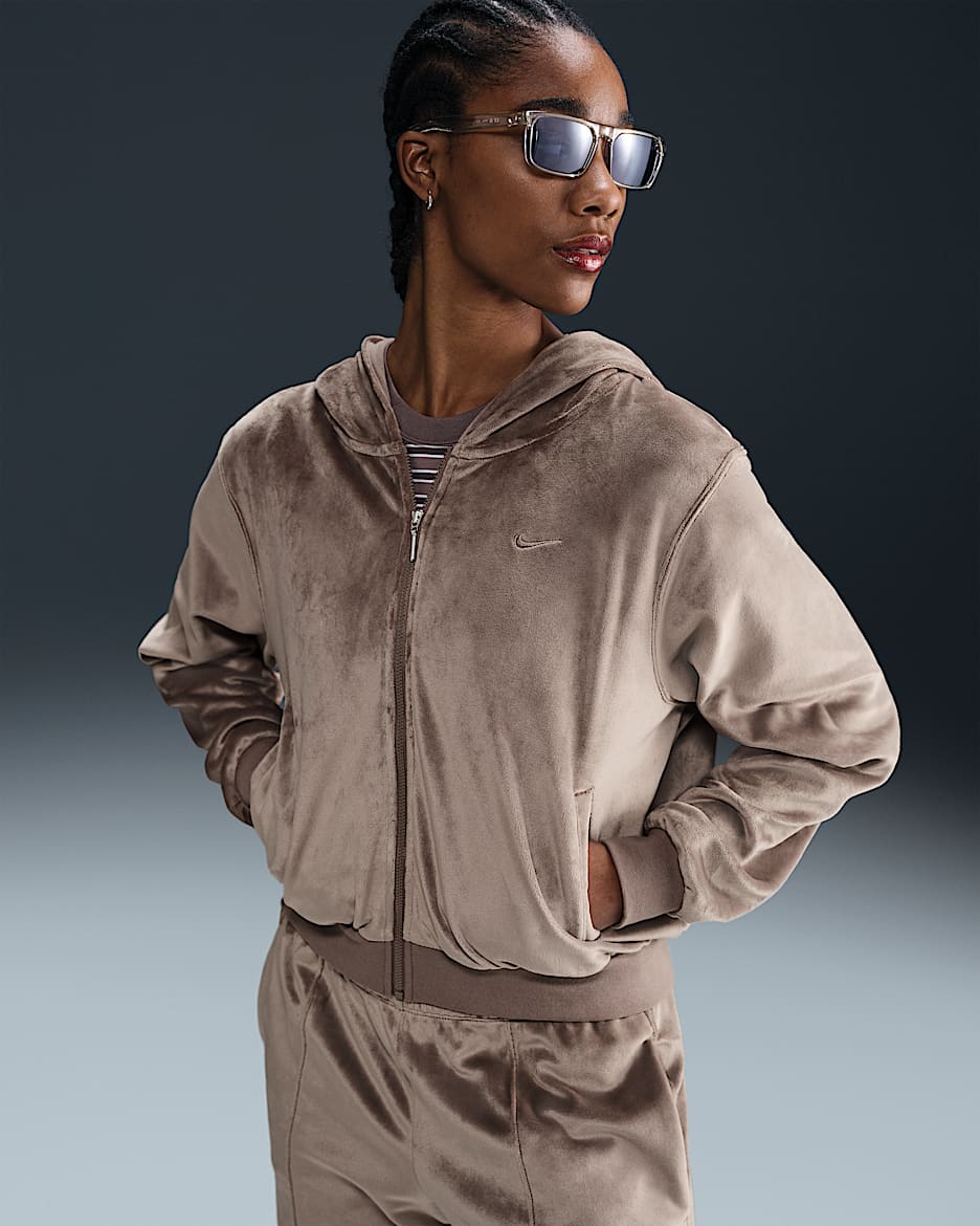 Nike Sportswear Chill Knit Women's Loose Velour Full-Zip Hoodie - Mink Brown/Mink Brown