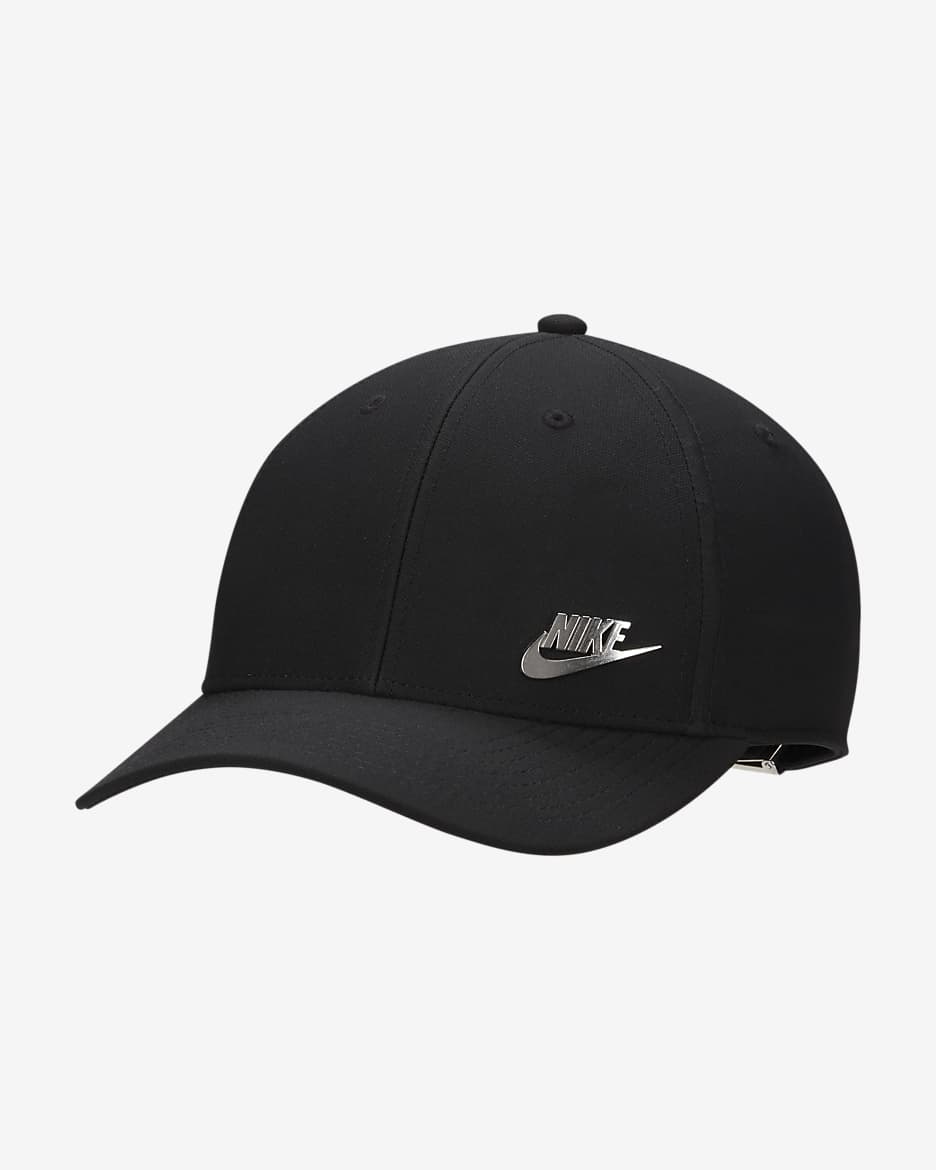 Nike Dri-FIT Club Structured Metal Logo Cap - Black/Metallic Silver