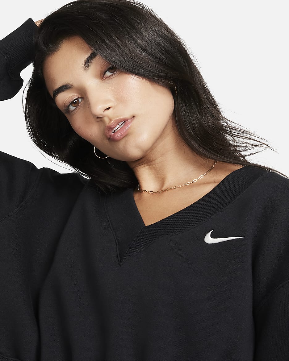 Haut court à col en V Nike Sportswear Phoenix Fleece pour femme - Noir/Sail