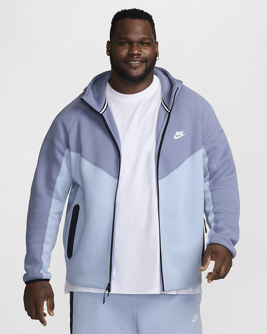 Hoodie com fecho completo Nike Sportswear Tech Fleece Windrunner para homem - Azul Armony claro/Ashen Slate/Branco