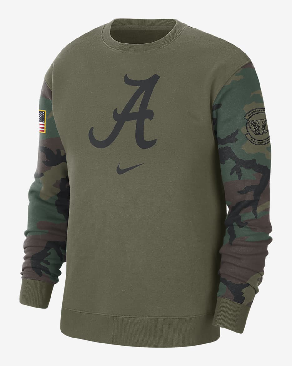 Sudadera de cuello redondo universitaria Nike para hombre Alabama Club Fleece - Oliva medio/Negro