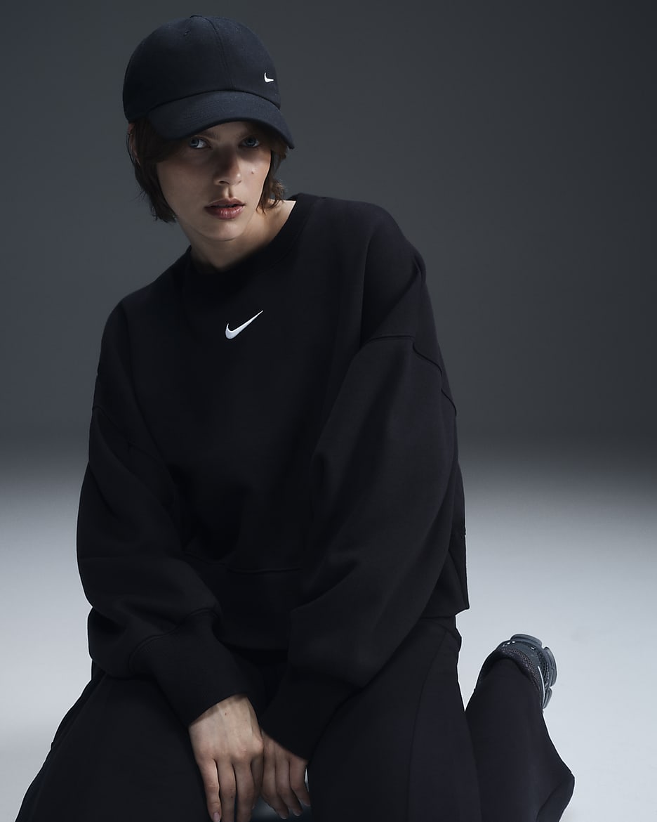 Dámská volnější mikina Nike Sportswear Phoenix Fleece s kulatým výstřihem - Černá/Sail