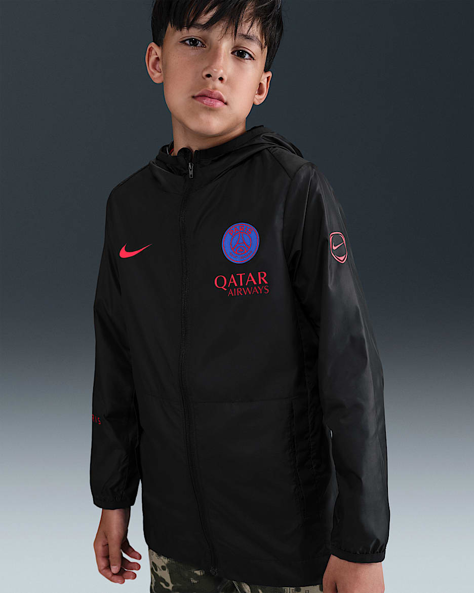 Paris Saint-Germain Academy Pro Third Older Kids' Nike Total 90 Football Hooded Rain Jacket - Black/Global Red