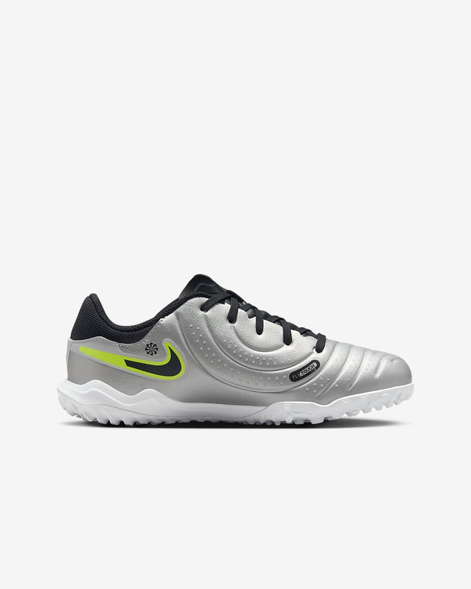 Nike Jr. Tiempo Legend 10 Academy Low Top-fodboldsko til mindre/større børn (grus) - Metallic Silver/Volt/sort