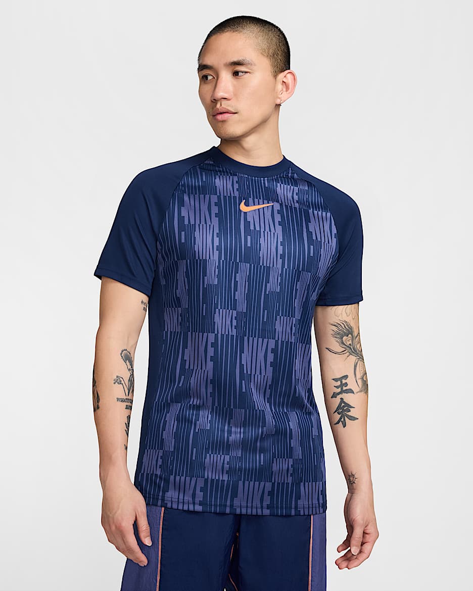 Nike Academy Men's Dri-FIT Short-Sleeve Soccer Top - Blue Void/Blue Void/Orange Pulse