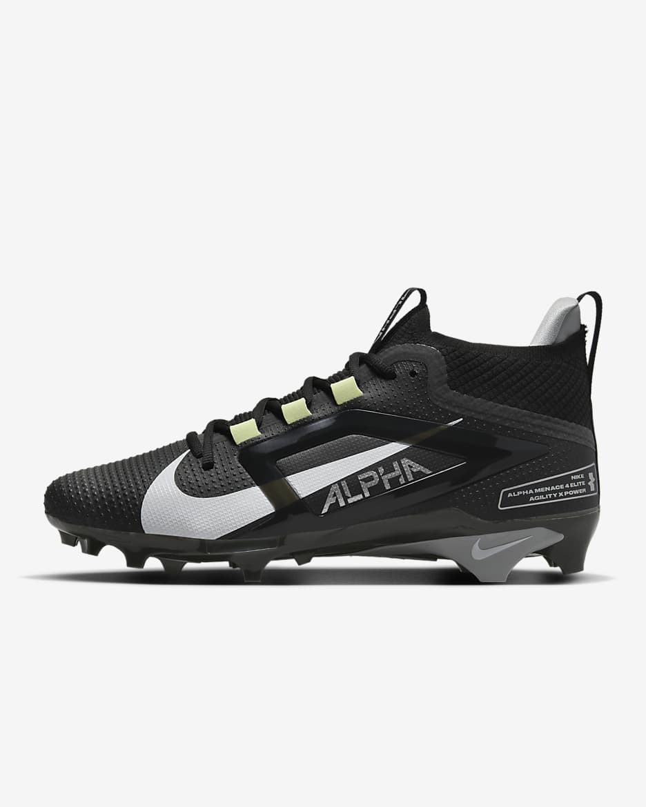 Tacos  de fútbol americano Nike Alpha Menace 4 Elite - Negro/Gris humo claro/Plata metalizado/Blanco