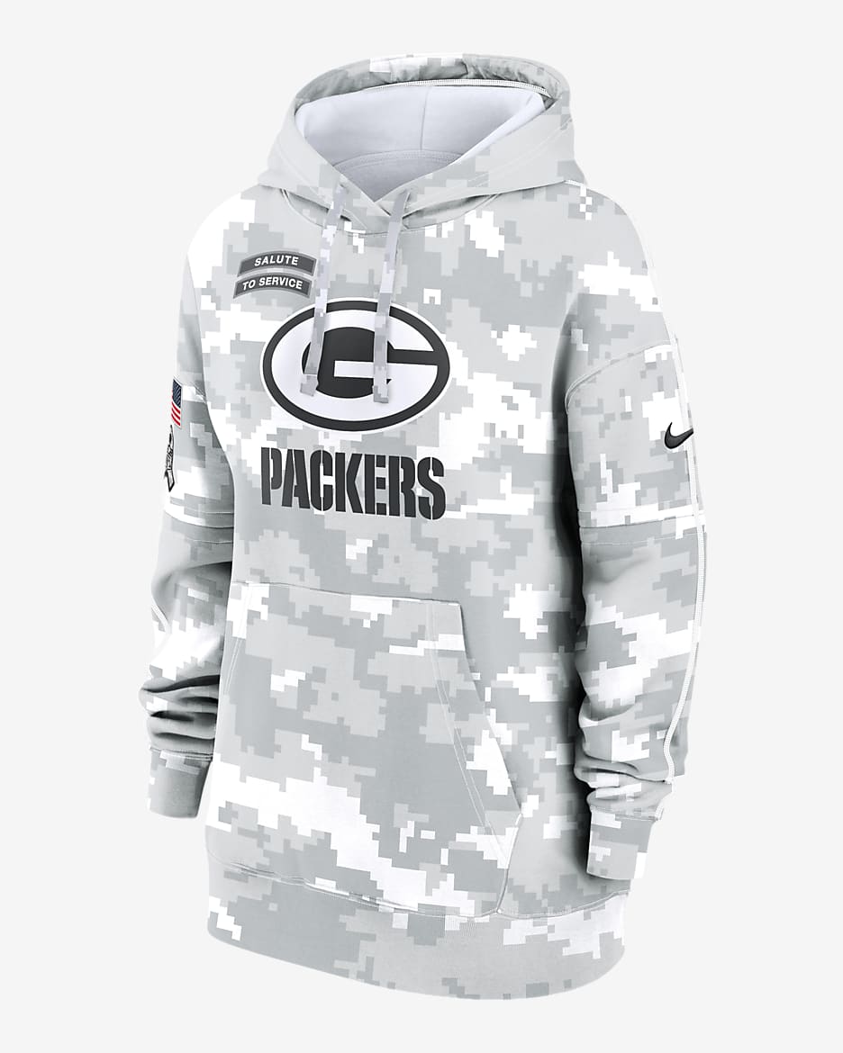Green Bay Packers Salute to Service Primary Edge Club Women's Nike NFL Pullover Hoodie - White