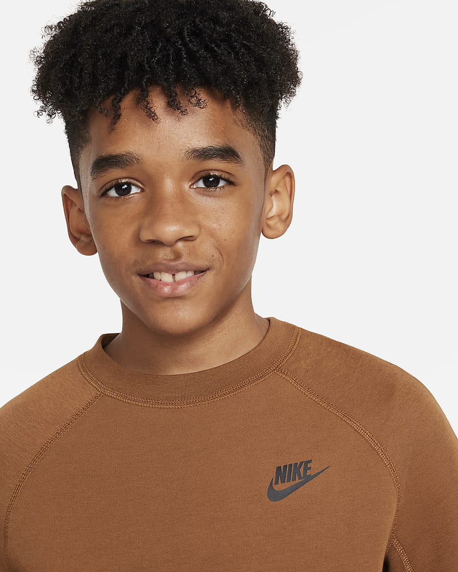 Nike Sportswear Tech Fleece Big Kids' (Boys') Sweatshirt - Light British Tan/Black/Black