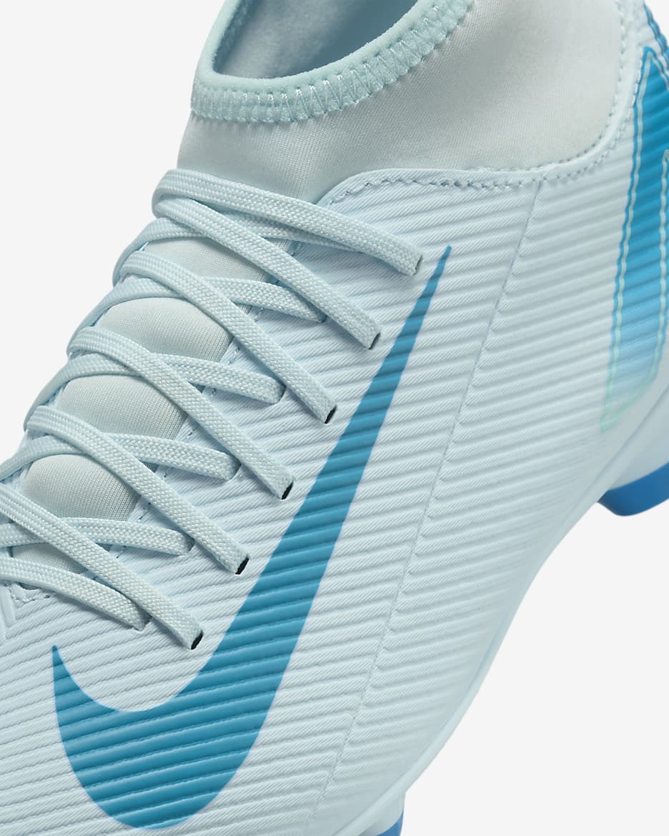 Tacos de fútbol MG de corte high para niños de preescolar y grandes Nike Jr. Mercurial Superfly 10 Club - Azul glacial/Azul órbita