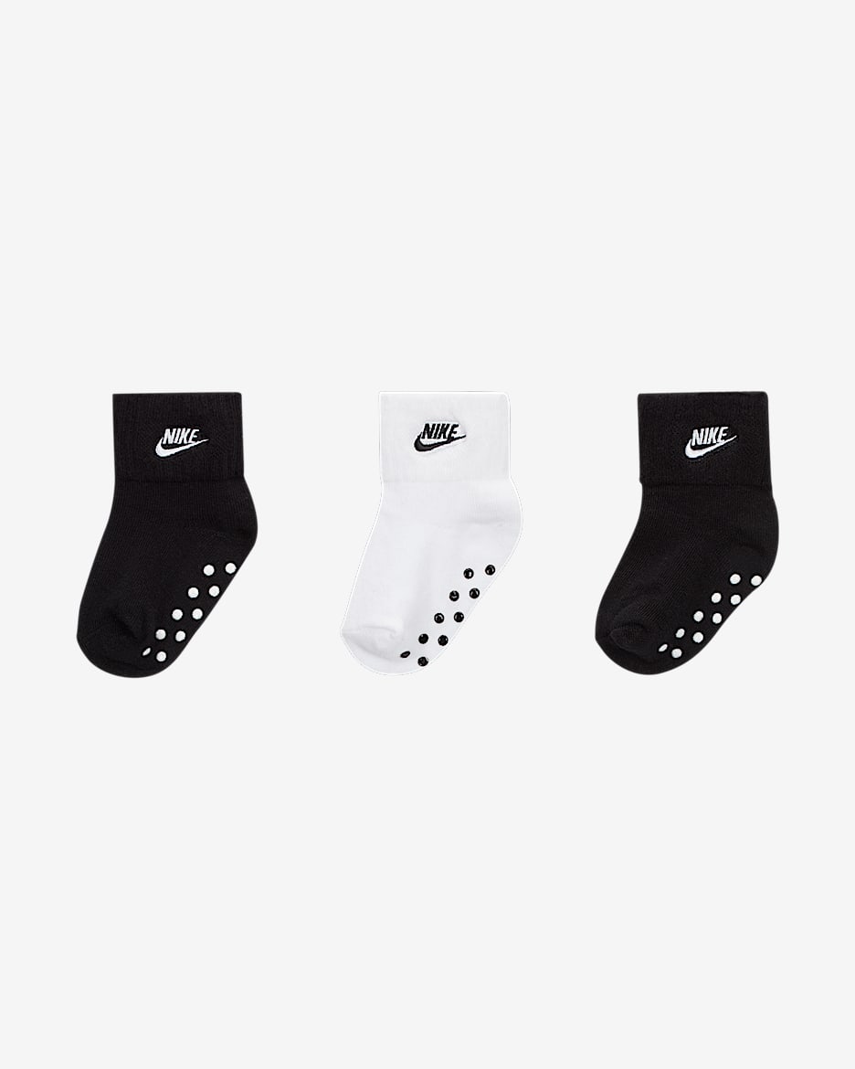 Nike Core Futura Ankle Socks (3-Pack) Baby (12-24M) Socks - Black/Black/White