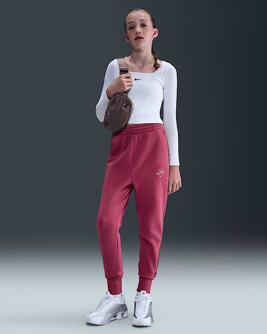 Nike Sportswear Club Fleece Big Kids' (Girls') Oversized Joggers - Sweet Beet/Metallic Gold