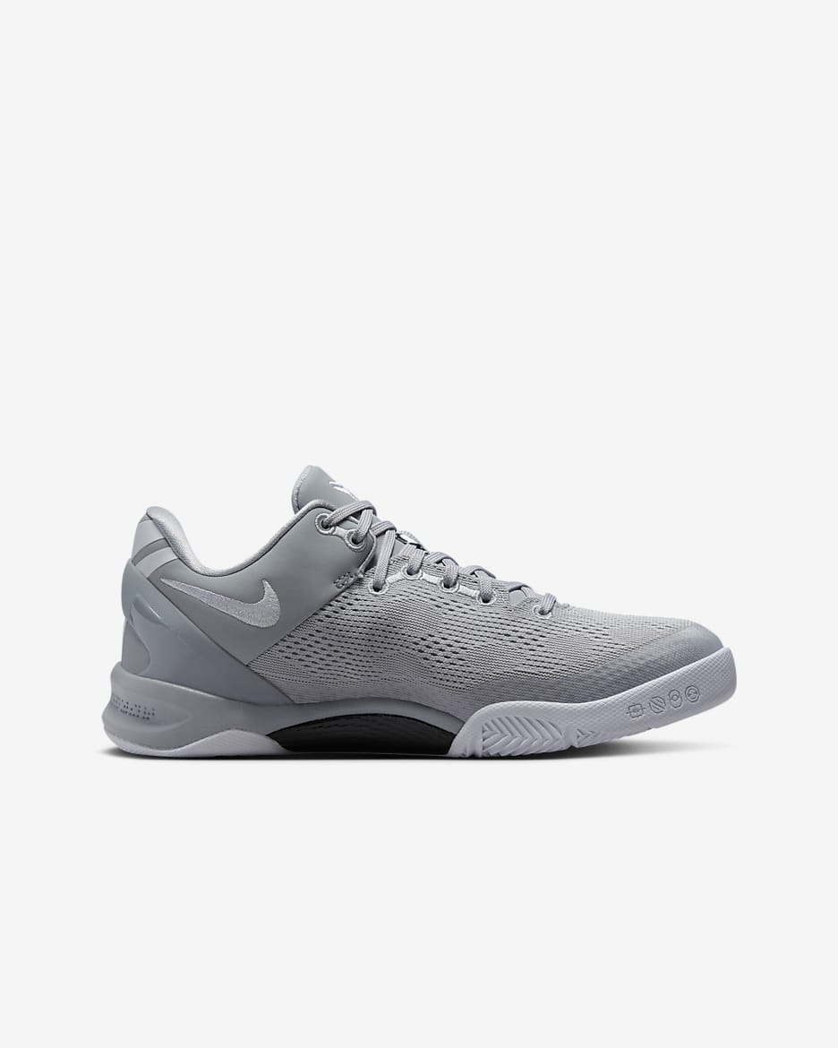 Calzado de básquetbol para niños grandes Kobe 8 - Gris lobo/Gris lobo/Blanco