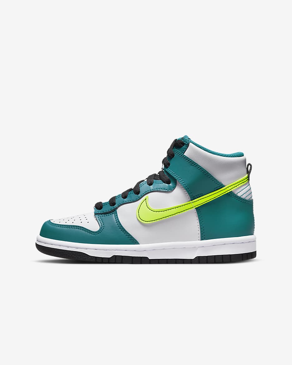 Nike Dunk High Older Kids' Shoes - White/Bright Spruce/Black/Volt