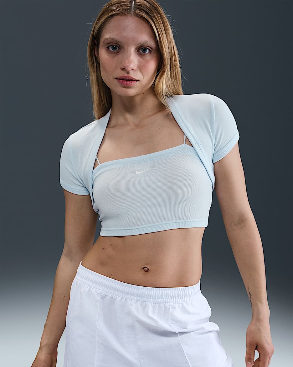 Nike Sportswear Chill Knit Women's Tight Cropped Mini-Rib 2-in-1 Top - Blue Tint/Sail