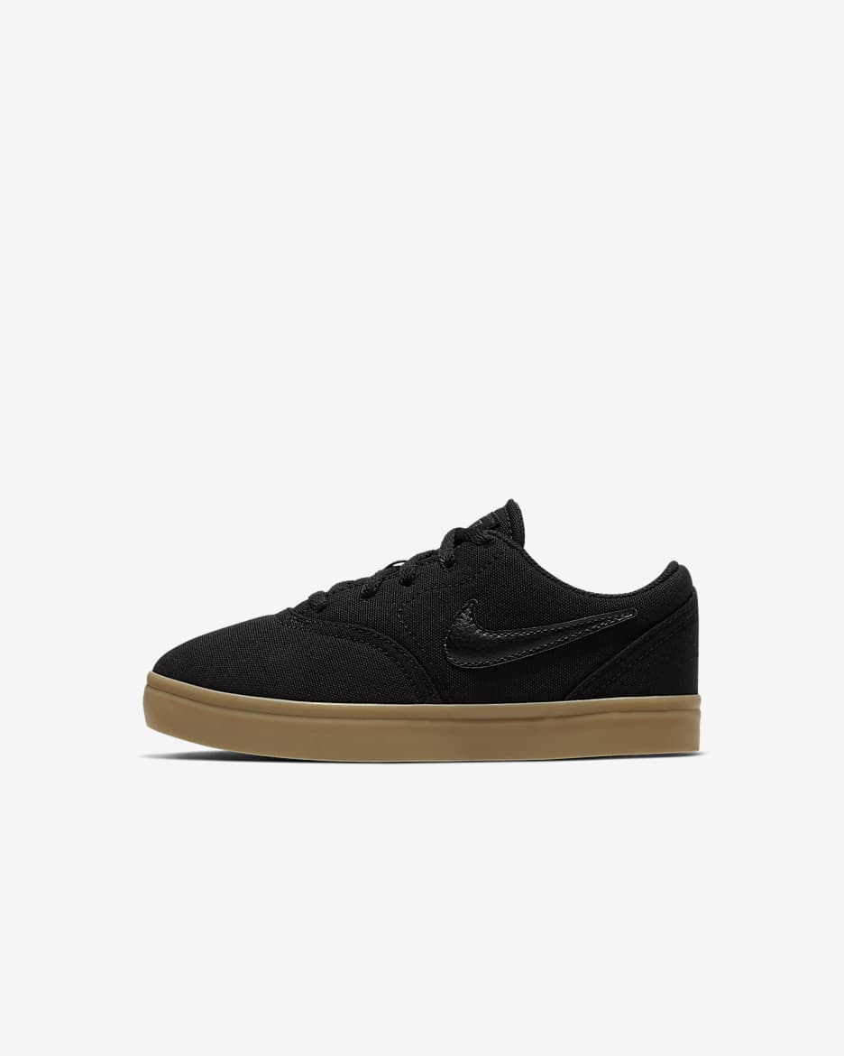 Nike SB Check Canvas Younger Kids' Skate Shoes - Black/Gum Light Brown/Black