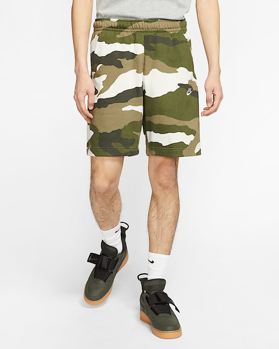Nike Sportswear Club Men's French Terry Camo Shorts - Medium Olive/Medium Olive/Medium Olive/Summit White