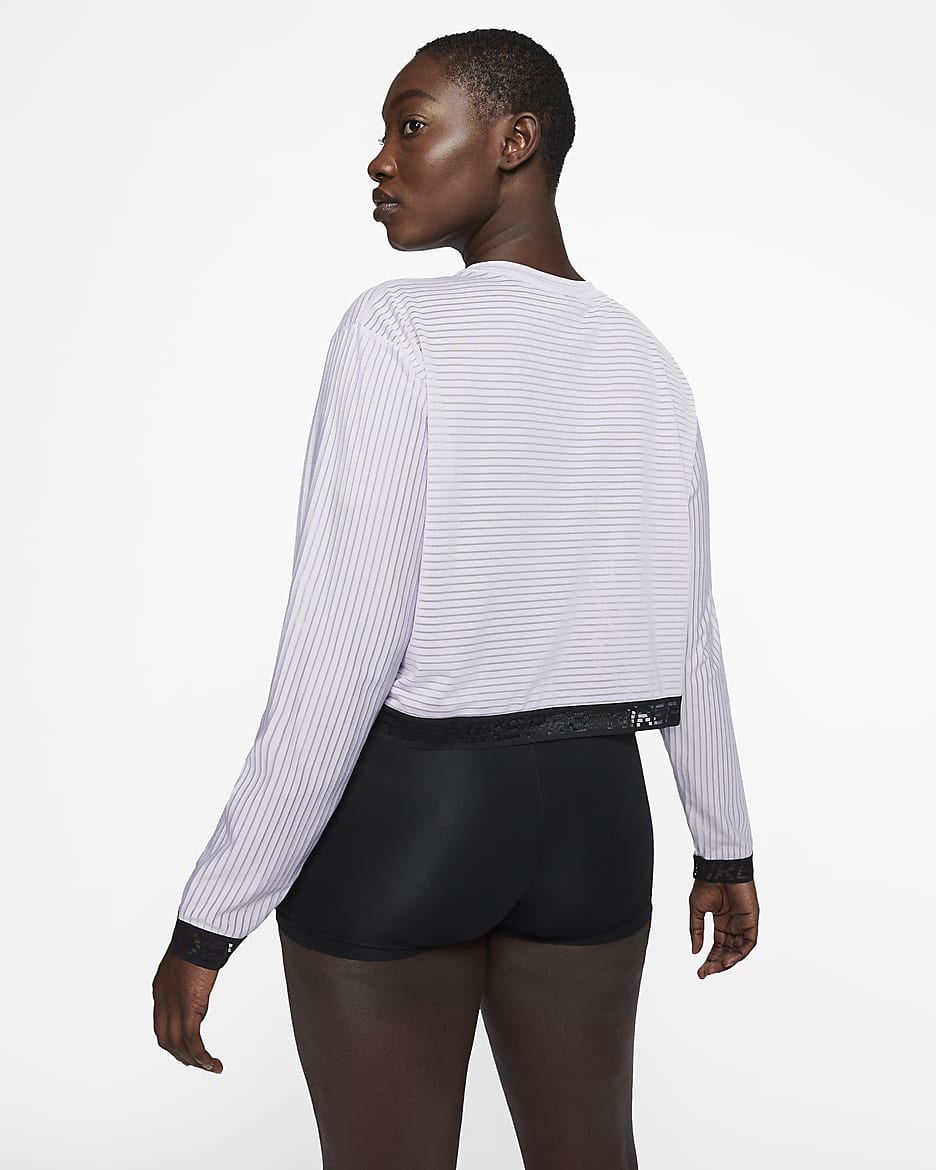 Nike Pro Women's Long-Sleeve Mesh Crop Top - Infinite Lilac/Black/Metallic Silver