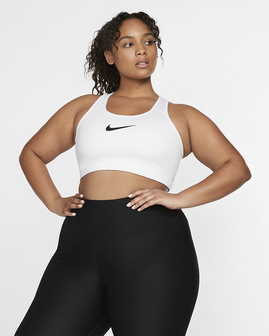 Nike Swoosh Women's Medium-Support Non-Padded Sports Bra (Plus size) - White/Black