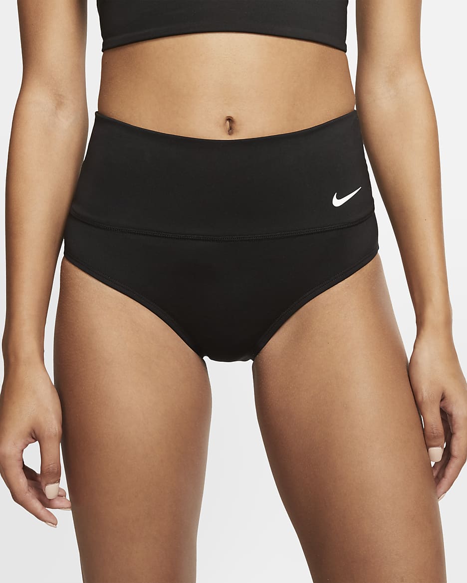 Prenda para la parte inferior de natación de cintura alta para mujer Nike Essential - Negro/Negro/Blanco